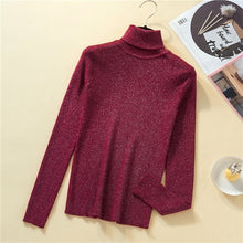 Load image into Gallery viewer, Woherb Shiny Lurex Autumn Winter Turtleneck Sweater Women Pullover Jumper Basic Sweaters 2020 Korean Style Stretch Knit Tops