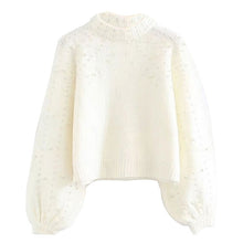 Load image into Gallery viewer, Winter Knitted Sweater Women Faux Pearl Turtleneck Lantern Sleeve Loose Gray Pullover Female Soft Warm Casual Jumper