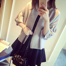 Load image into Gallery viewer, Short Cardigans Autumn Woman Coat 2019 Long Lantern Sleeve O-neck Knit Outwear Fashion Beading Red Woman Knitwear T6