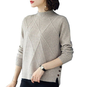 Women Button Color Matching Knit Short Hollow Long Sleeve Casual Warm Loose Sweater New Arrival