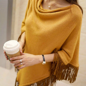New Women Ladies Cape Coat Poncho Bohemian Striped Coat Winter Warm Tassel Shawls Poncho Knitted Shawl Cardigans Sweater Fashion