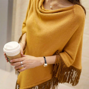 New Women Ladies Cape Coat Poncho Bohemian Striped Coat Winter Warm Tassel Shawls Poncho Knitted Shawl Cardigans Sweater Fashion