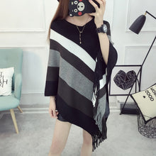 Load image into Gallery viewer, New Women Ladies Cape Coat Poncho Bohemian Striped Coat Winter Warm Tassel Shawls Poncho Knitted Shawl Cardigans Sweater Fashion