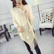 Load image into Gallery viewer, New Women Ladies Cape Coat Poncho Bohemian Striped Coat Winter Warm Tassel Shawls Poncho Knitted Shawl Cardigans Sweater Fashion