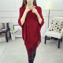 Load image into Gallery viewer, New Women Ladies Cape Coat Poncho Bohemian Striped Coat Winter Warm Tassel Shawls Poncho Knitted Shawl Cardigans Sweater Fashion