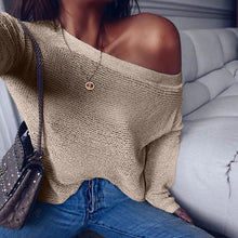 Load image into Gallery viewer, Womens Sweater Slash Neck Off Shoulder Knitted Pullover Spring Autumn Sweaters Loose Ladies Jumper 2019 New Arrival Knitwear