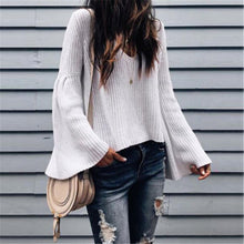 Load image into Gallery viewer, Women&#39;s Sweater Women Long Sleeve Sweater Flared Sleeve Pullover Jumper Solid Ladies Sweaters Vintage Womens Pullovers