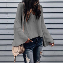 Load image into Gallery viewer, Women&#39;s Sweater Women Long Sleeve Sweater Flared Sleeve Pullover Jumper Solid Ladies Sweaters Vintage Womens Pullovers