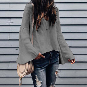 Women's Sweater Women Long Sleeve Sweater Flared Sleeve Pullover Jumper Solid Ladies Sweaters Vintage Womens Pullovers