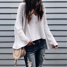 Load image into Gallery viewer, Women&#39;s Sweater Women Long Sleeve Sweater Flared Sleeve Pullover Jumper Solid Ladies Sweaters Vintage Womens Pullovers