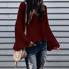 Load image into Gallery viewer, Women&#39;s Sweater Women Long Sleeve Sweater Flared Sleeve Pullover Jumper Solid Ladies Sweaters Vintage Womens Pullovers