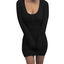 Load image into Gallery viewer, Sexy Low Cut Sweaters Dress Women Slim Fit Knitted Pullovers Lady U-neck Knits Tops Winter Long Sleeve Bodycon Jumper Knitwear
