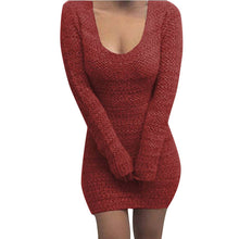 Load image into Gallery viewer, Sexy Low Cut Sweaters Dress Women Slim Fit Knitted Pullovers Lady U-neck Knits Tops Winter Long Sleeve Bodycon Jumper Knitwear