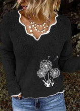 Load image into Gallery viewer, ZAPALISA Long Sleeve Winter Sweater Irregular  V Neck Solid Color Spliced Knit Pullovers Fashion Dandelion Embroidery Sweater