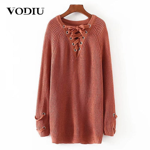 Vodiu Winter Woman Sweater Female Women Pullover Knitwear Jumper Long Sleeve V Neck Slim Solid Fashion Casual 2017 New Hot Sale