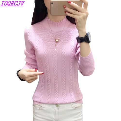 Winter Sweater Women 2018New Fashion Half-Turtleneck Knitted Pullover Slim Large Size Knit Bottom Shirt Women Clothing IOQRCJV 8