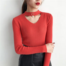 Load image into Gallery viewer, Korean Sweaters For Women Basic High Elastic Knitted Sweater Woman Sexy V-Neck Pullovers Long Sleeve Slim Pull Femme 2018 GKFNMT