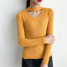 Load image into Gallery viewer, Korean Sweaters For Women Basic High Elastic Knitted Sweater Woman Sexy V-Neck Pullovers Long Sleeve Slim Pull Femme 2018 GKFNMT