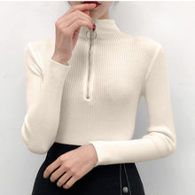 Load image into Gallery viewer, Zipper Half Turtleneck Pullovers Women Sweater Long Sleeve Skinny Elastic Knitted Femme Solid Spring Jumper High Quality Tops