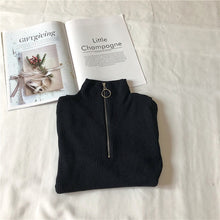 Load image into Gallery viewer, Zipper Half Turtleneck Pullovers Women Sweater Long Sleeve Skinny Elastic Knitted Femme Solid Spring Jumper High Quality Tops