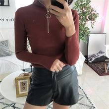 Load image into Gallery viewer, Zipper Half Turtleneck Pullovers Women Sweater Long Sleeve Skinny Elastic Knitted Femme Solid Spring Jumper High Quality Tops