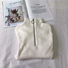 Load image into Gallery viewer, Zipper Half Turtleneck Pullovers Women Sweater Long Sleeve Skinny Elastic Knitted Femme Solid Spring Jumper High Quality Tops