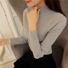 Load image into Gallery viewer, 2019 Korean Fashion Women Sweaters and Pullovers Sueter Mujer Ruffled Sleeve Turtleneck Solid Slim Sexy Elastic Women Tops