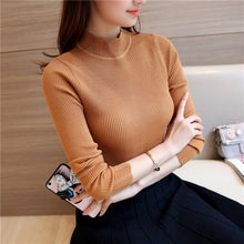 Load image into Gallery viewer, 2019 Korean Fashion Women Sweaters and Pullovers Sueter Mujer Ruffled Sleeve Turtleneck Solid Slim Sexy Elastic Women Tops