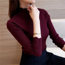 Load image into Gallery viewer, 2019 Korean Fashion Women Sweaters and Pullovers Sueter Mujer Ruffled Sleeve Turtleneck Solid Slim Sexy Elastic Women Tops