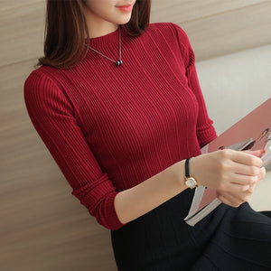 2019 New High Quality Autumn Winter Women Sweater Pullovers Knitwear Solid Half Turtleneck Long Sleeve Sexy Slim Chandail Femme