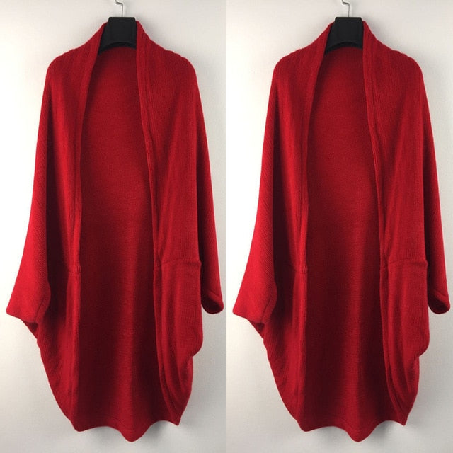 Autumn Women's Shawl Bat Sleeve Loose Knitted Sweater Cardigans Casual High Street Long Sleeve Cardigan Outwear poncho